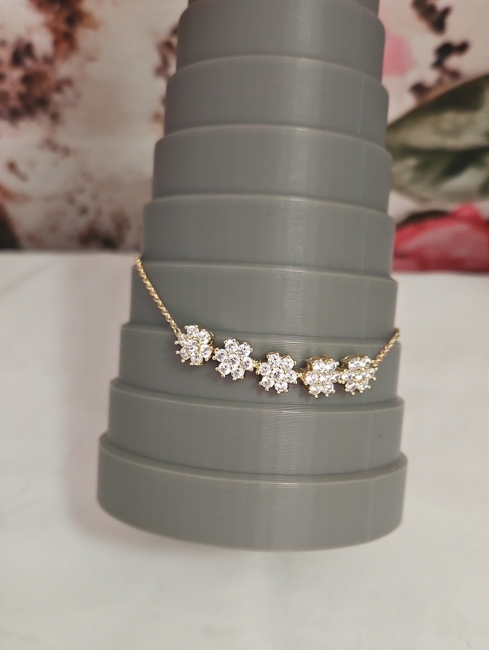 Gold Plated Crystal Flower Anklet White
